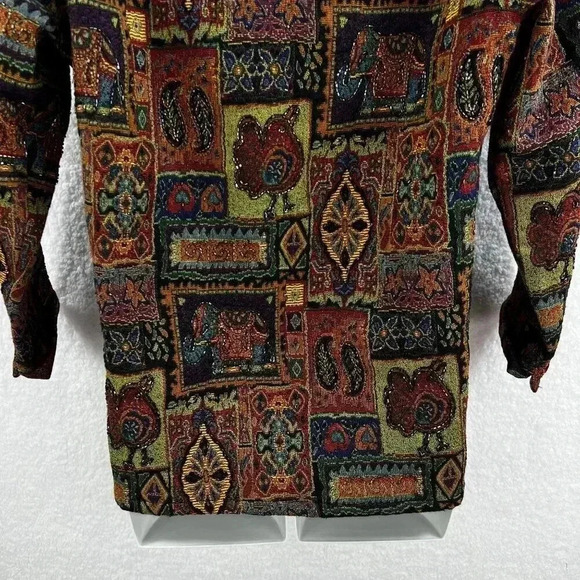 Chicos L Vintage 90s Shacket Embroidered Anniversary Collection Tapestry Beaded - Picture 13 of 16